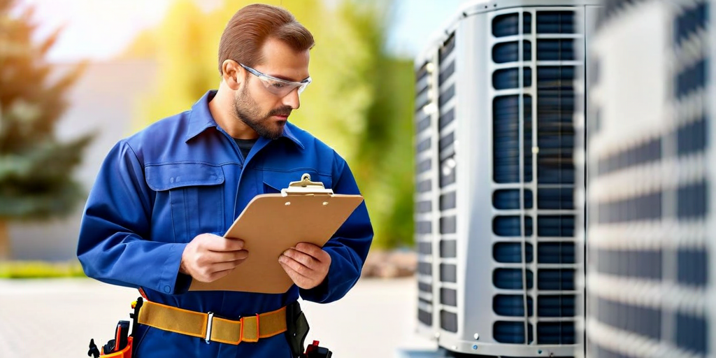 HVAC technician reviewing a service route and parts order at the office